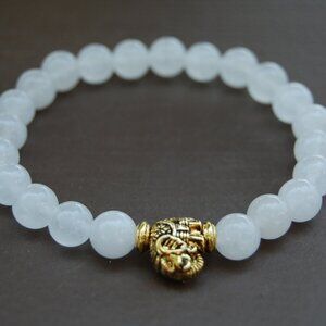 Elephant Bracelet,White Jade Beaded Bracelet